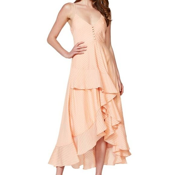 Bardot Melinda Stripe High Low Dress Orange Sz Medium Front Button High Low - Picture 1 of 13